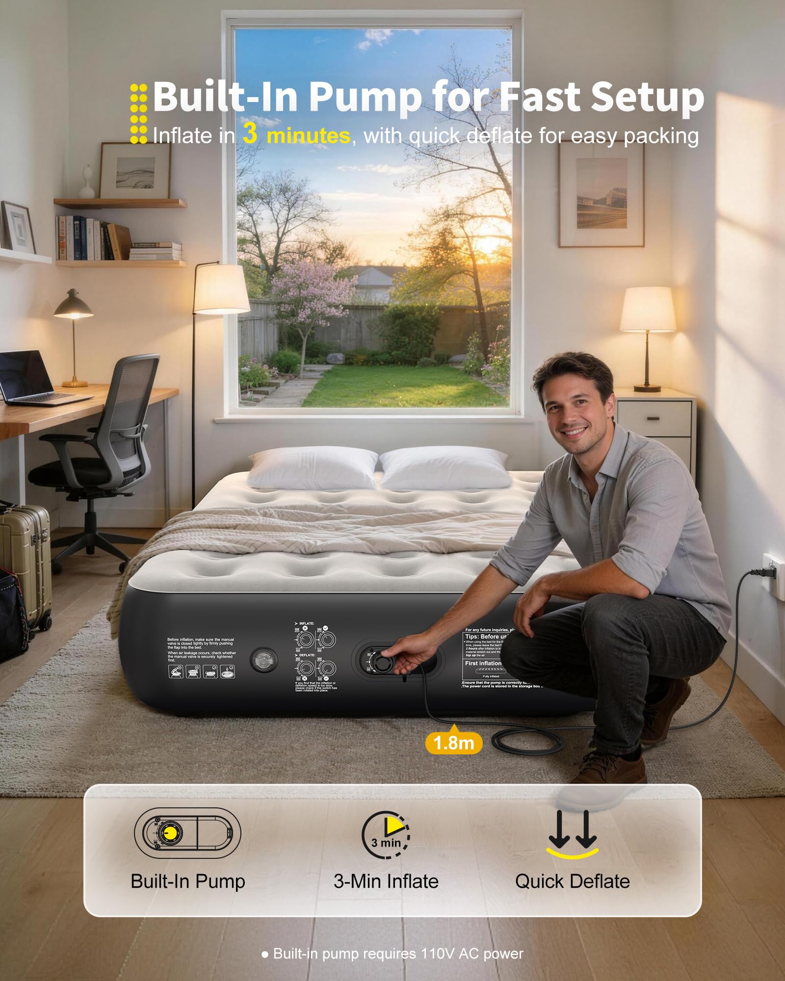 OhGeni air mattress full external pump-ready option for off-grid use
