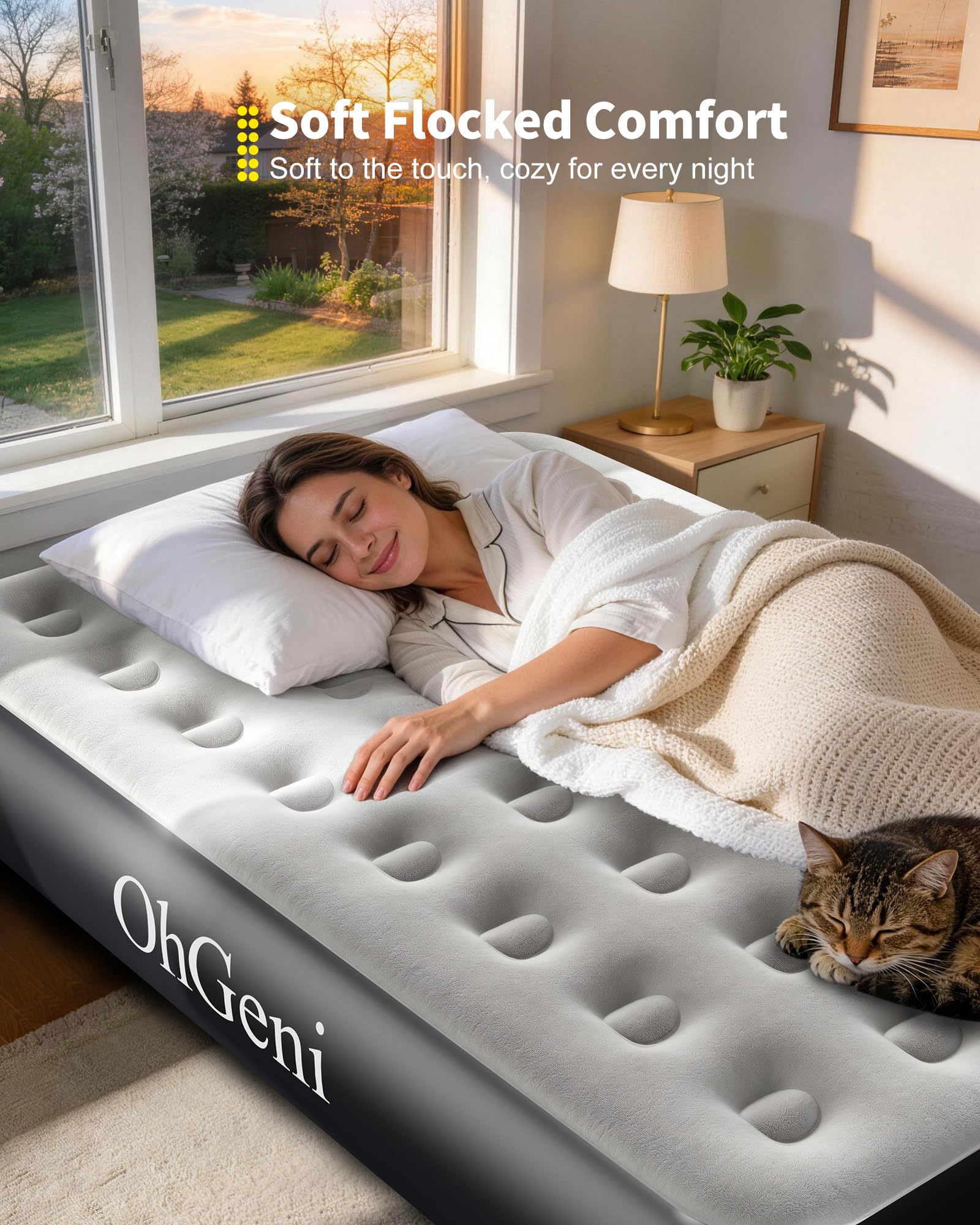 OhGeni air mattress full raised 13-inch design for outdoor comfort