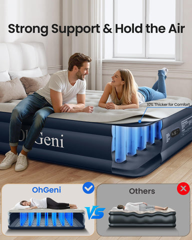 OhGeni air mattress queen uses thicker PVC for durable, long-lasting support.