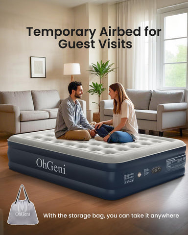 OhGeni air mattress queen deflates quickly into compact storage in the bag.
