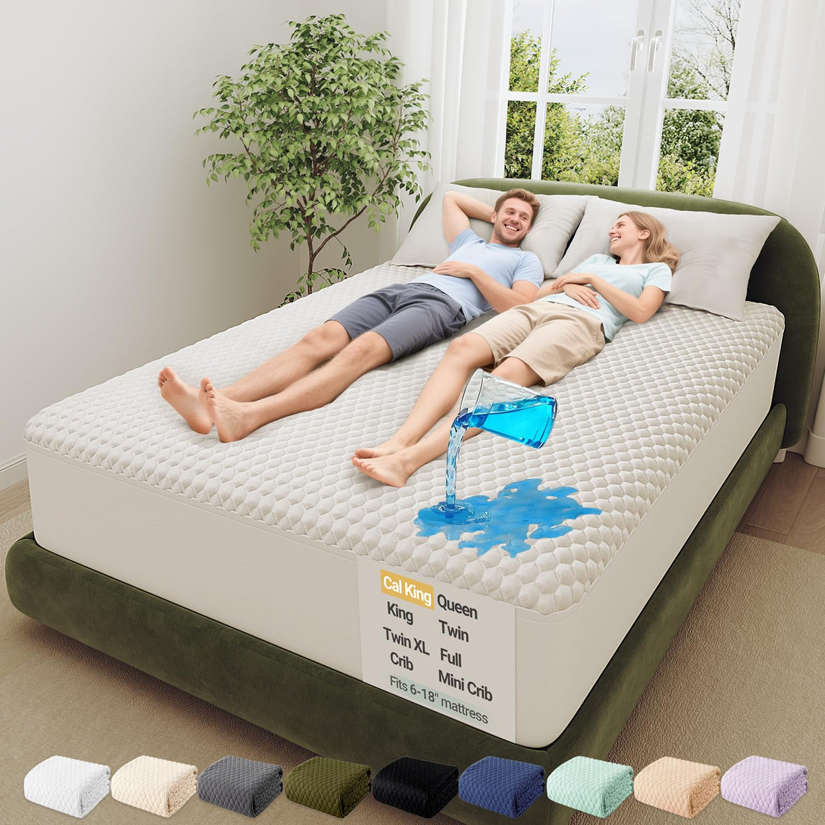 OhGeni California King Mattress Protector covers a large bed for spill protection.