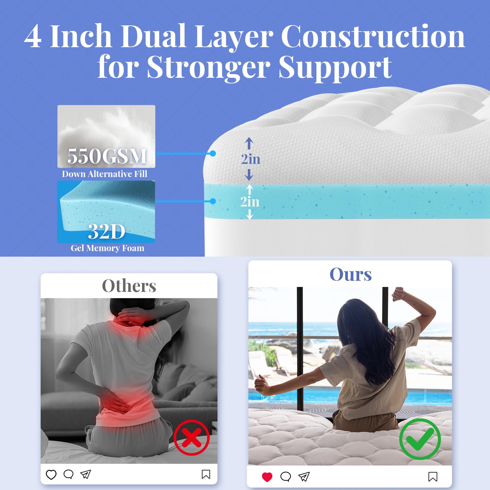 OhGeni cooling topper elastic deep-pocket skirt secures a snug fit