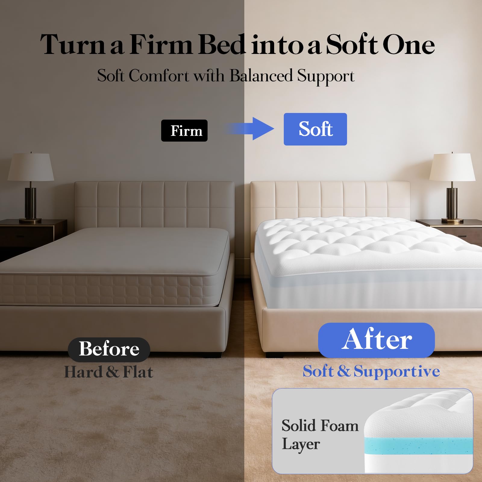 OhGeni cooling topper king size on bed demonstrates generous surface for shared sleeping