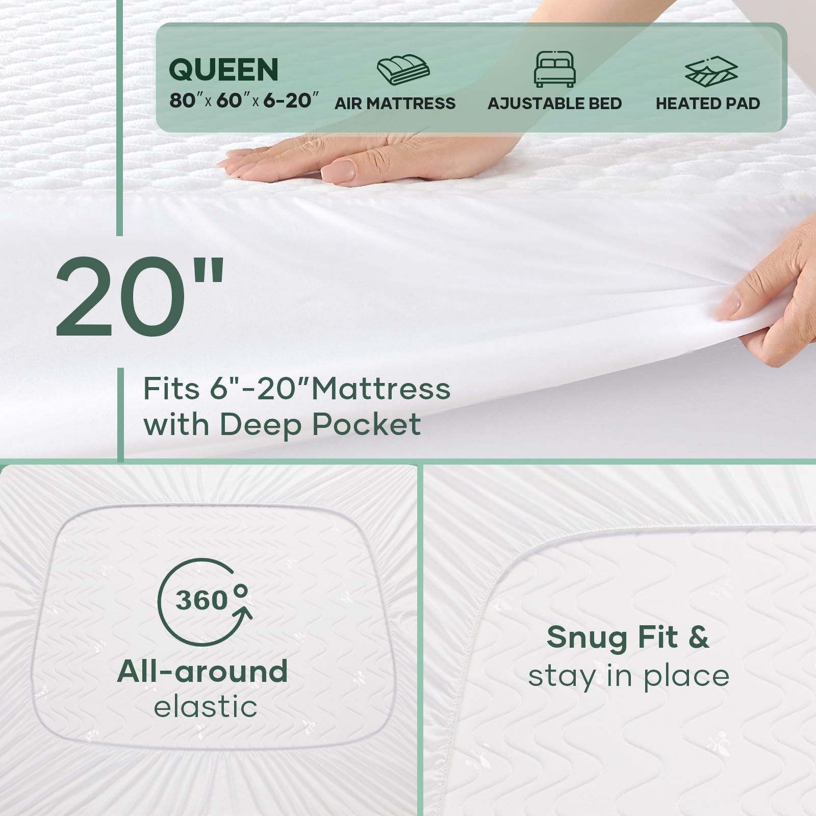 OhGeni deep-pocket with 360° elastic edges ensures a snug, wrinkle-free night.