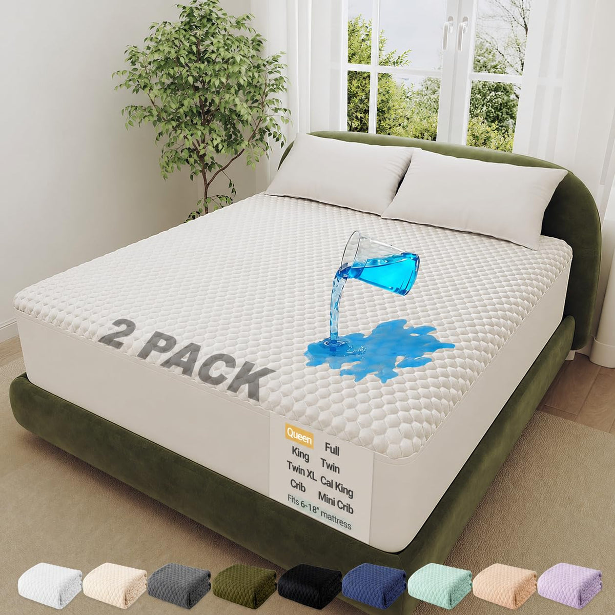 OhGeni queen 2-pack mattress protector with fitted pockets for a secure, silent fit.