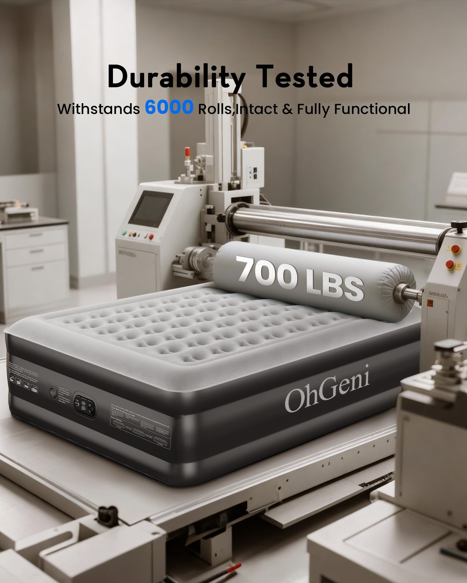 OhGeni bed prepared for overnight guests with quick inflation.
