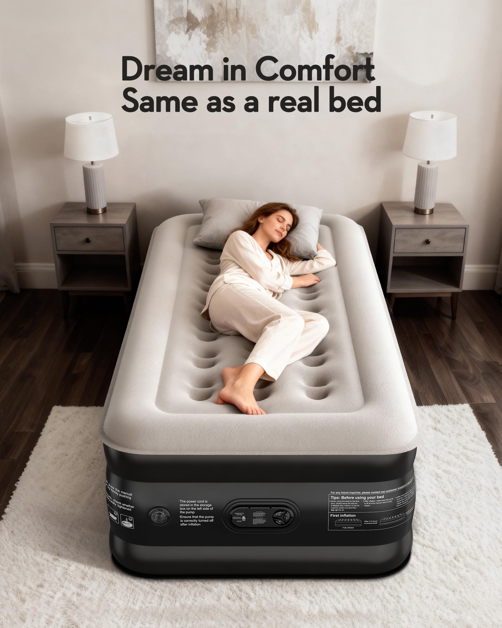OhGeni portable air bed ideal for travel and home use, space-saving design.