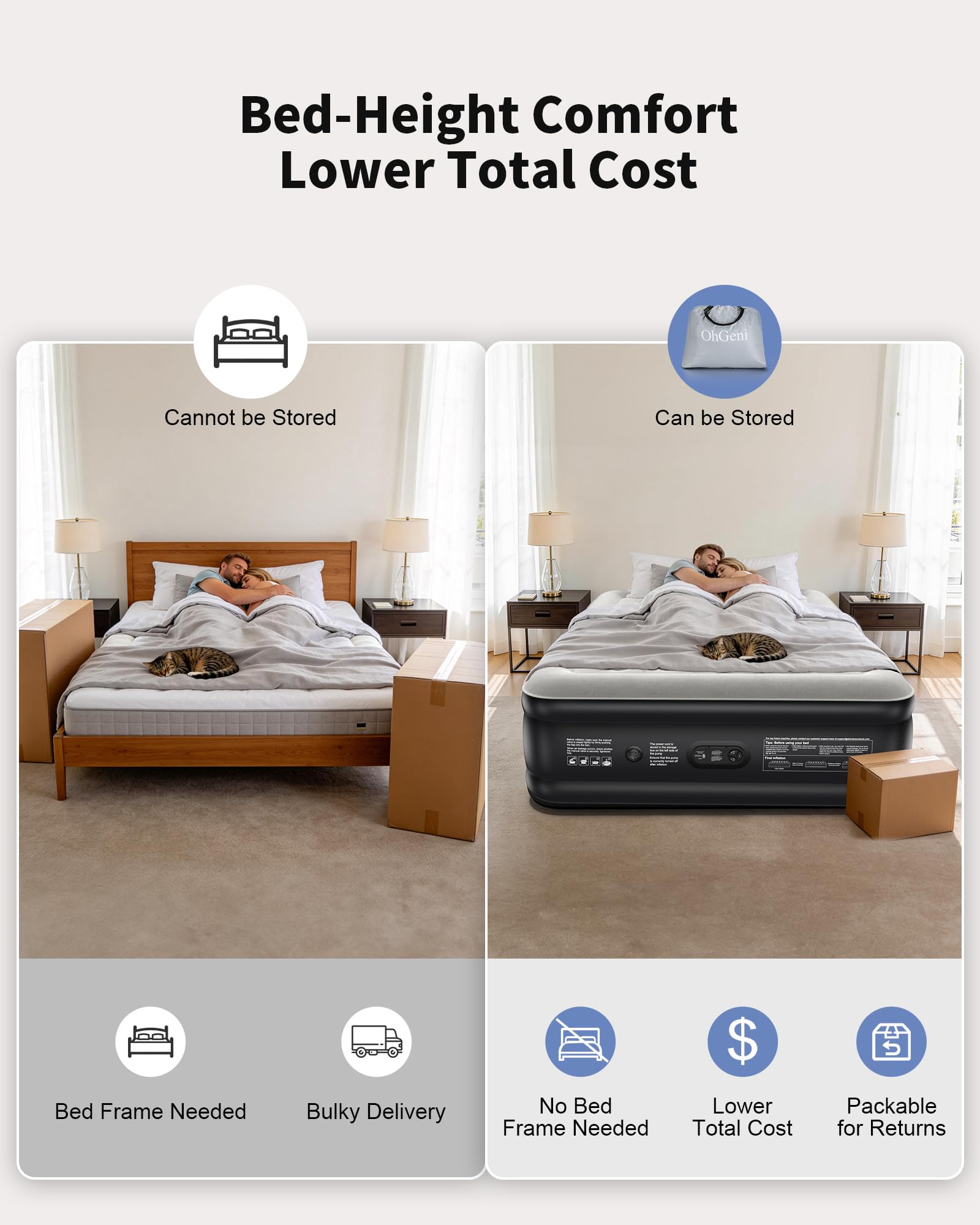 OhGeni Queen Air Mattress anti-slip base keeps mattress securely in place