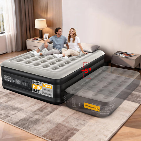 OhGeni Queen Air Mattress with built-in pump ready for quick setup and guests