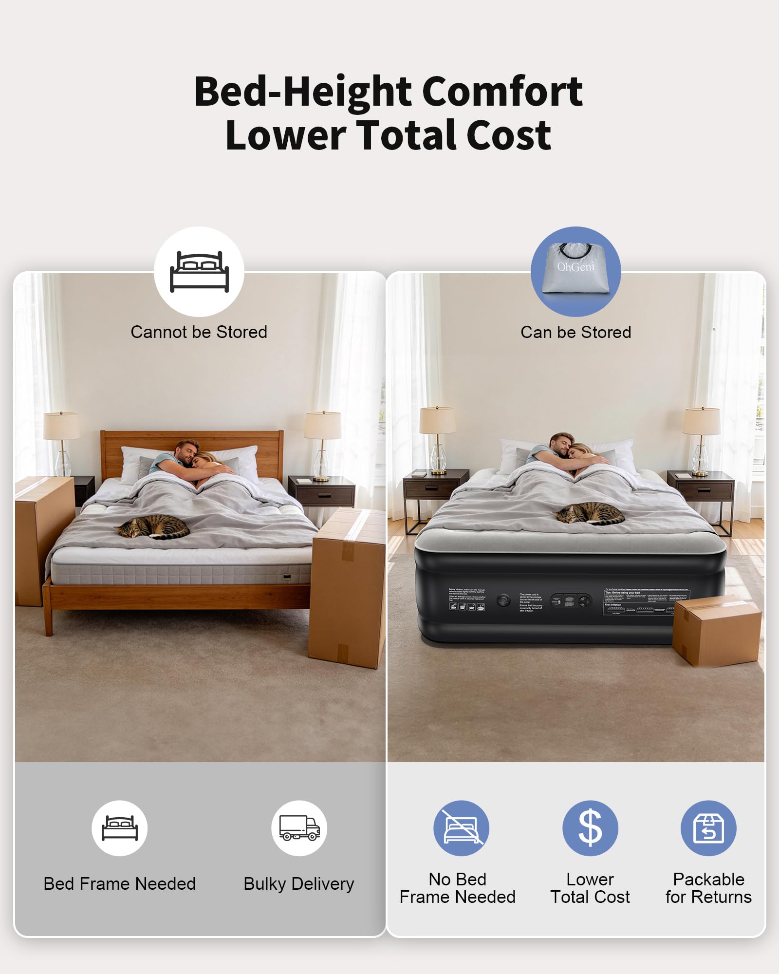 OhGeni queen air mattress is easy to care for in any room.