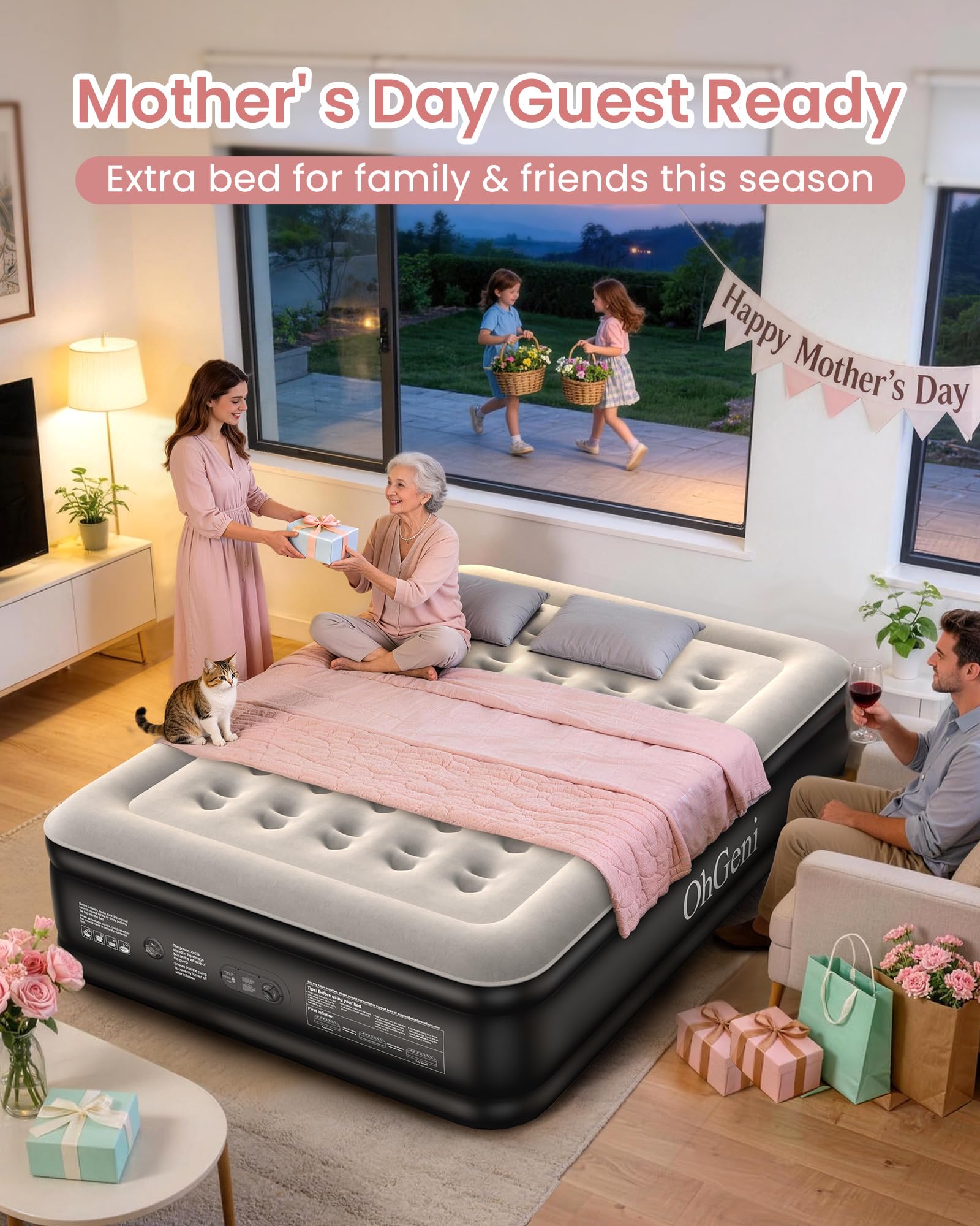 OhGeni Queen Air Mattress with durable 10% thicker PVC for lasting support