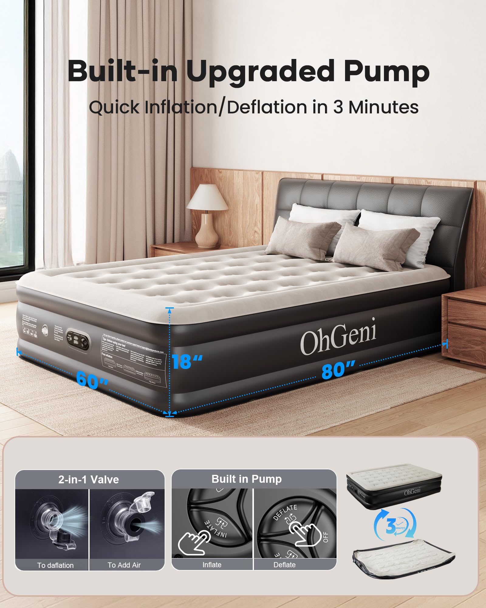 OhGeni Queen Air Mattress perfect for guests and camping trips