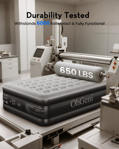 OhGeni queen air mattress inflates quickly with built-in pump.