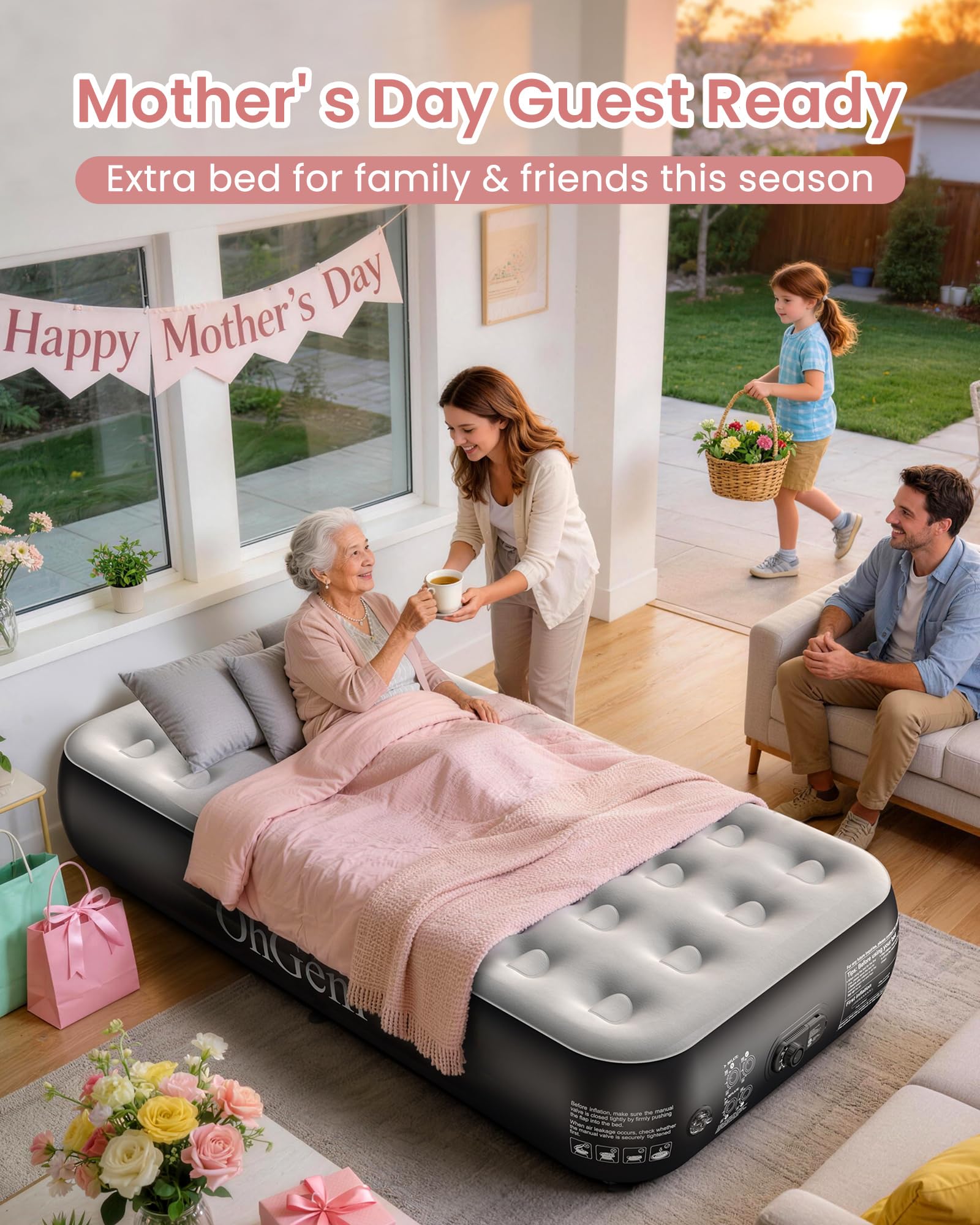 OhGeni Twin Air Mattress non-slip bottom stays in place