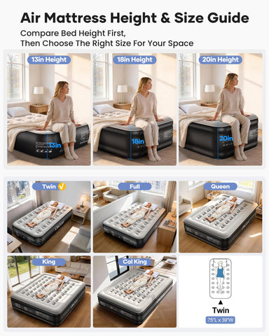 OhGeni Twin Air Mattress soft flocked top for comfortable sleep