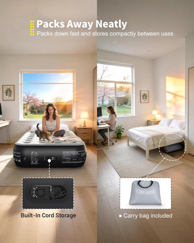 OhGeni Twin Air Mattress includes storage bag for packing