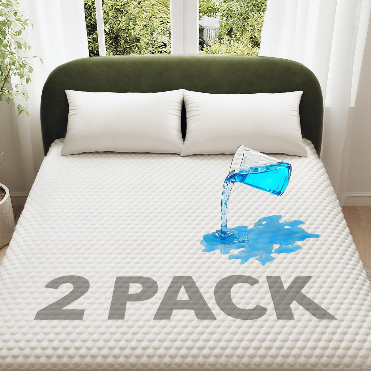 OhGeni twin-xl 2-pack mattress protector shows secure fit and edge-to-edge protection for peaceful sleep.