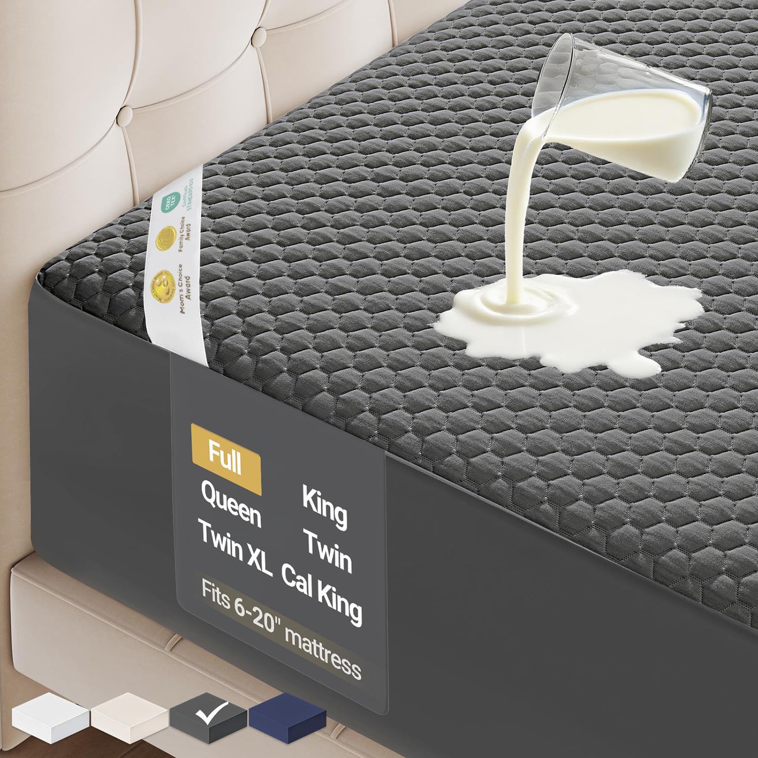 OhGeni waterproof mattress protector full gray with moisture barrier for spills