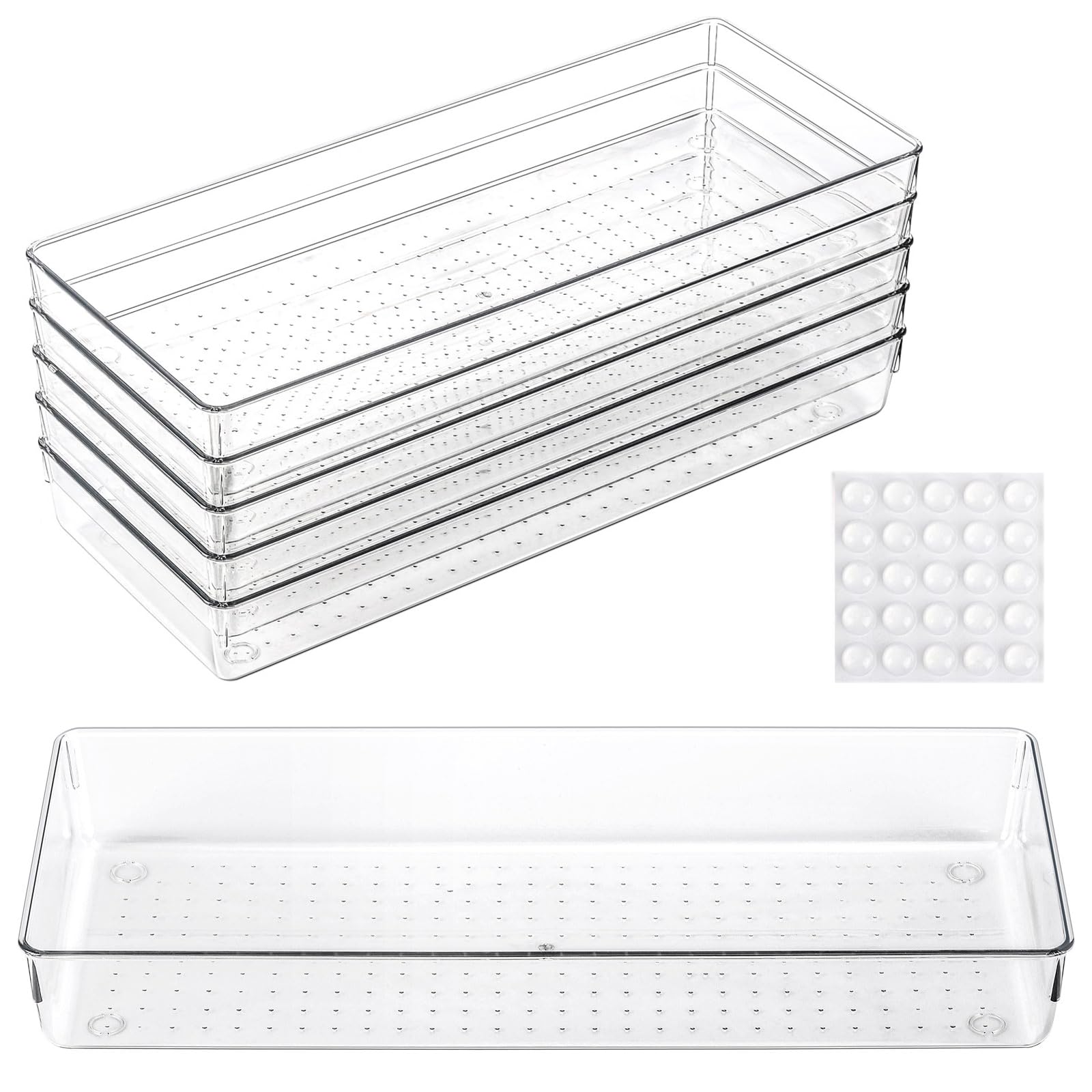 Ohlove clear drawer organizer front view keeps cosmetics neatly organized.