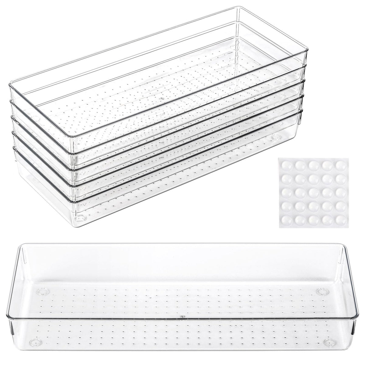 Ohlove clear drawer organizer front view keeps cosmetics neatly organized.