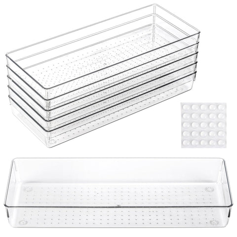 Ohlove clear drawer organizer front view keeps cosmetics neatly organized.