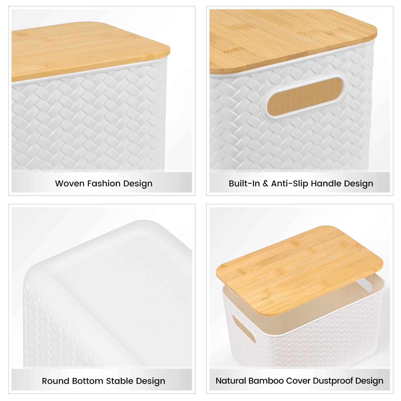 Ohmlove storage bin with lid keeps desktop essentials neatly accessible.