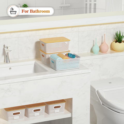 Ohmlove natural bamboo lid basket enhances kitchen storage.