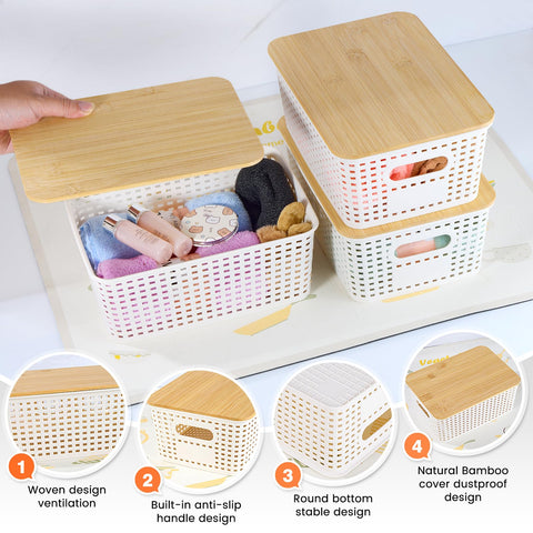 Ohmlove storage basket with portable handle for easy shelf removal.