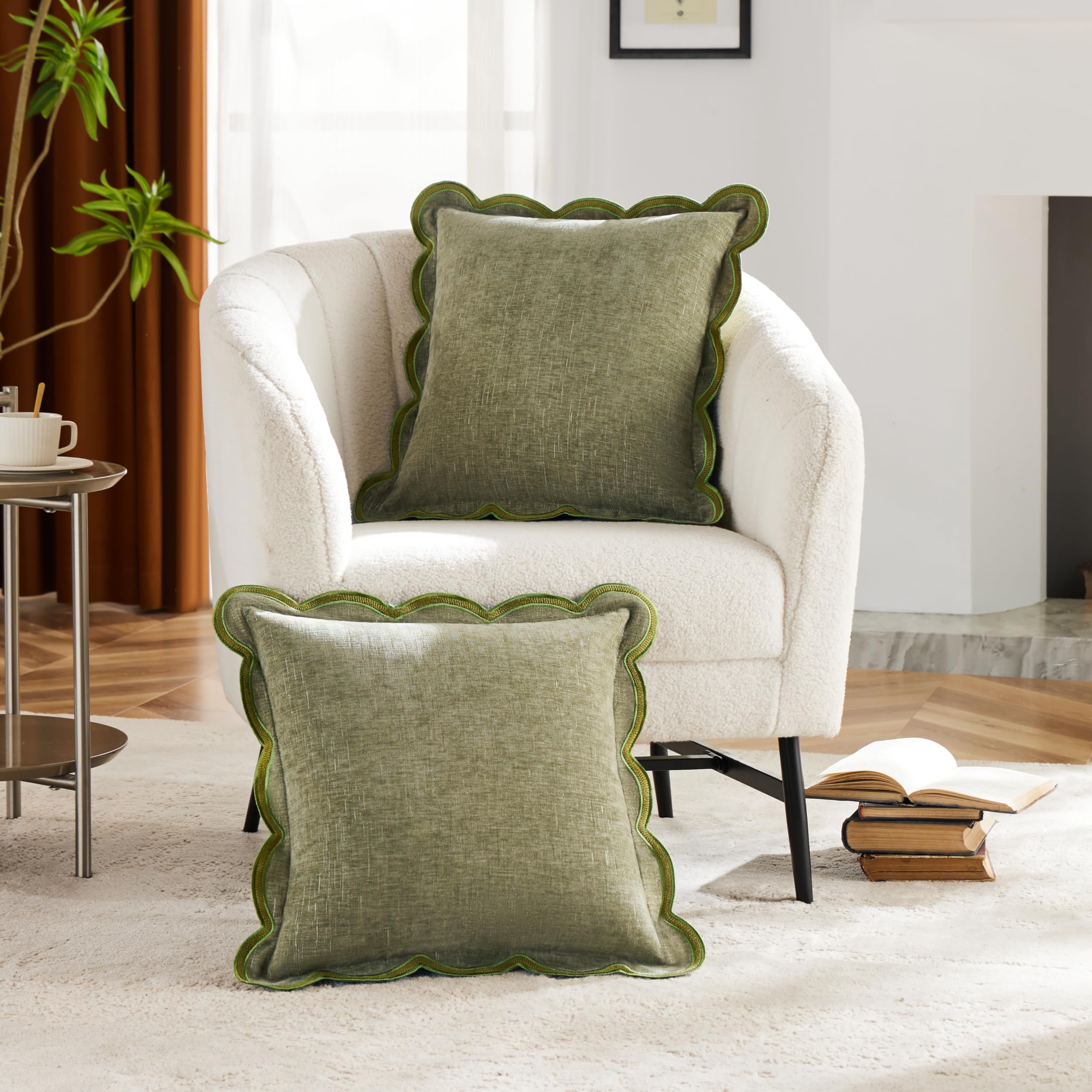 Ohocut chenille pillow cover with scalloped edge offers soft, durable texture.