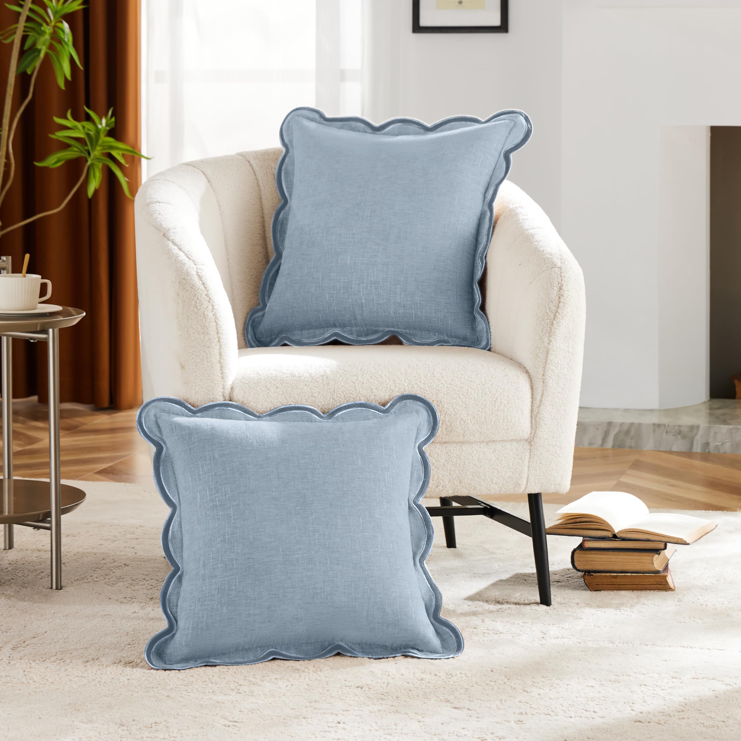 Ohocut scalloped pillow cover side view demonstrates versatile home styling options