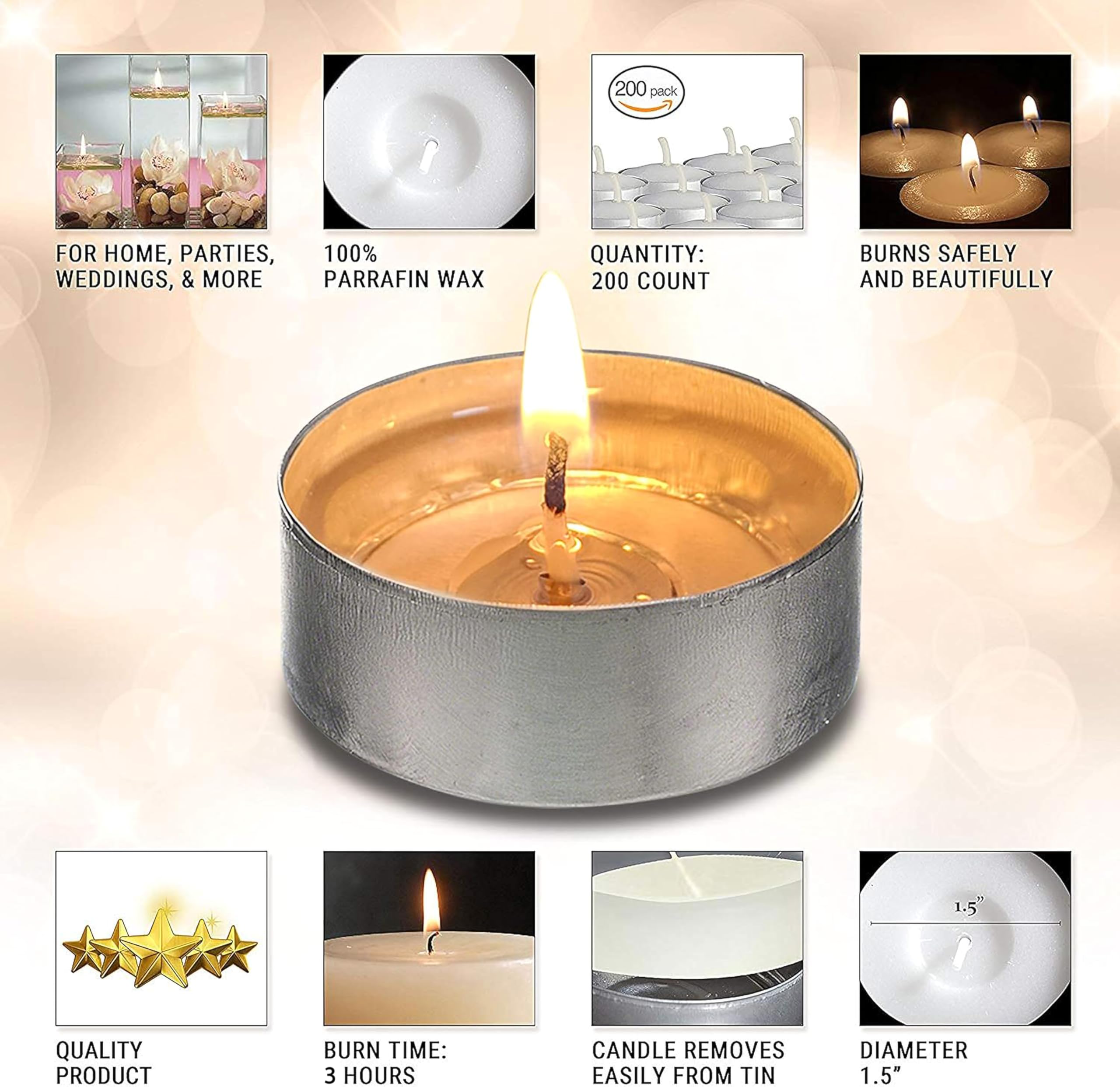 OHR tea light in tin holder, easy removal for custom decor