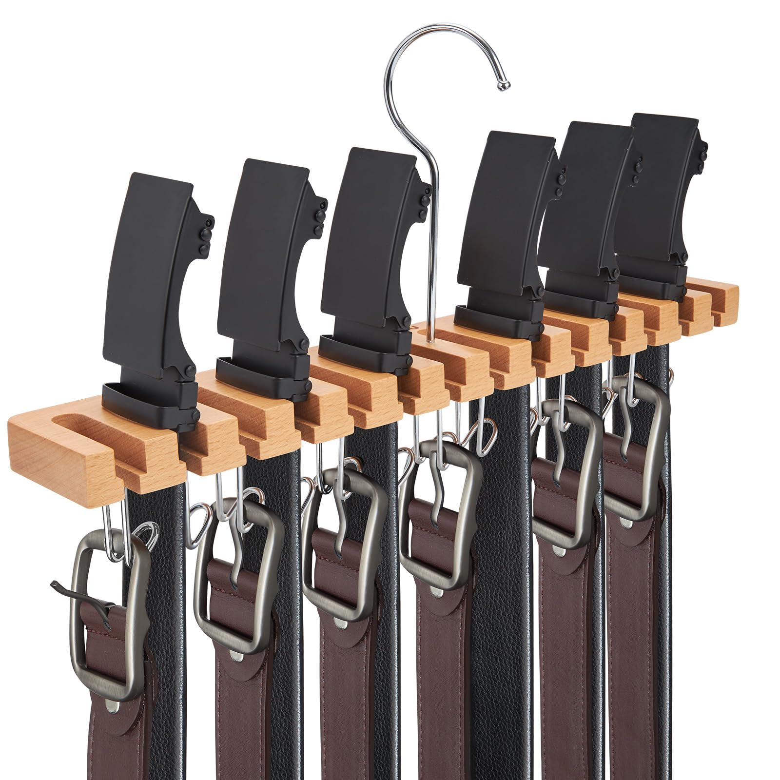 Ohuhu belt hanger front view with 14 slots and 13 hooks for organized wardrobe storage
