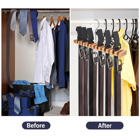 Ohuhu belt hanger organized closet use-case with belts, ties, scarves
