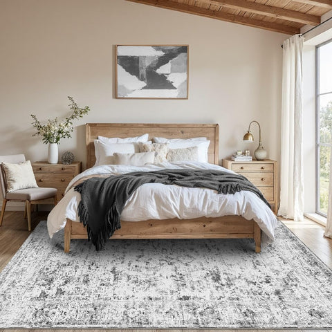 OHWPEAT 5x7 grey dining room rug blends vintage boho style with durability