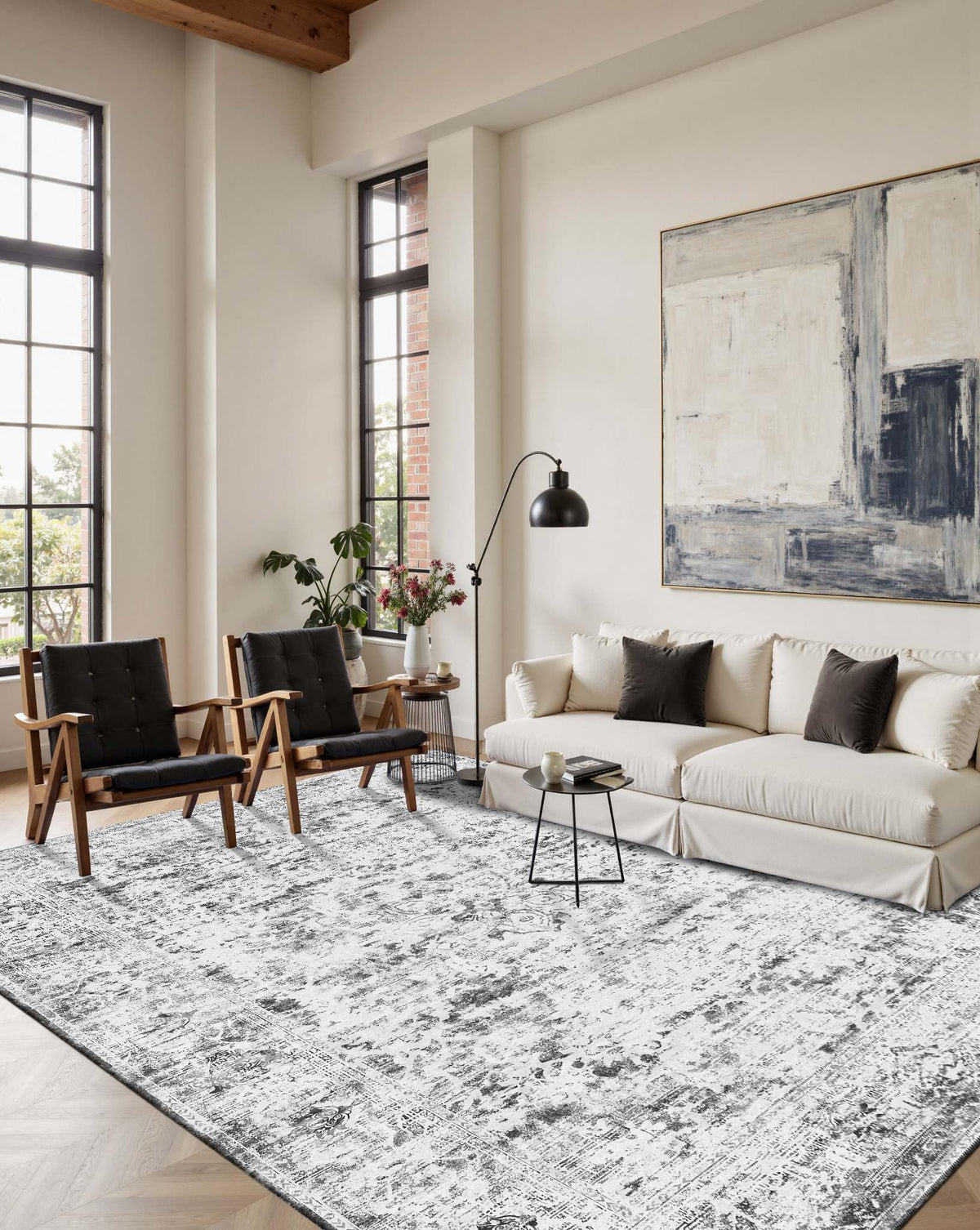 OHWPEAT 5x7 grey living room rug with cozy feel and easy cleanup