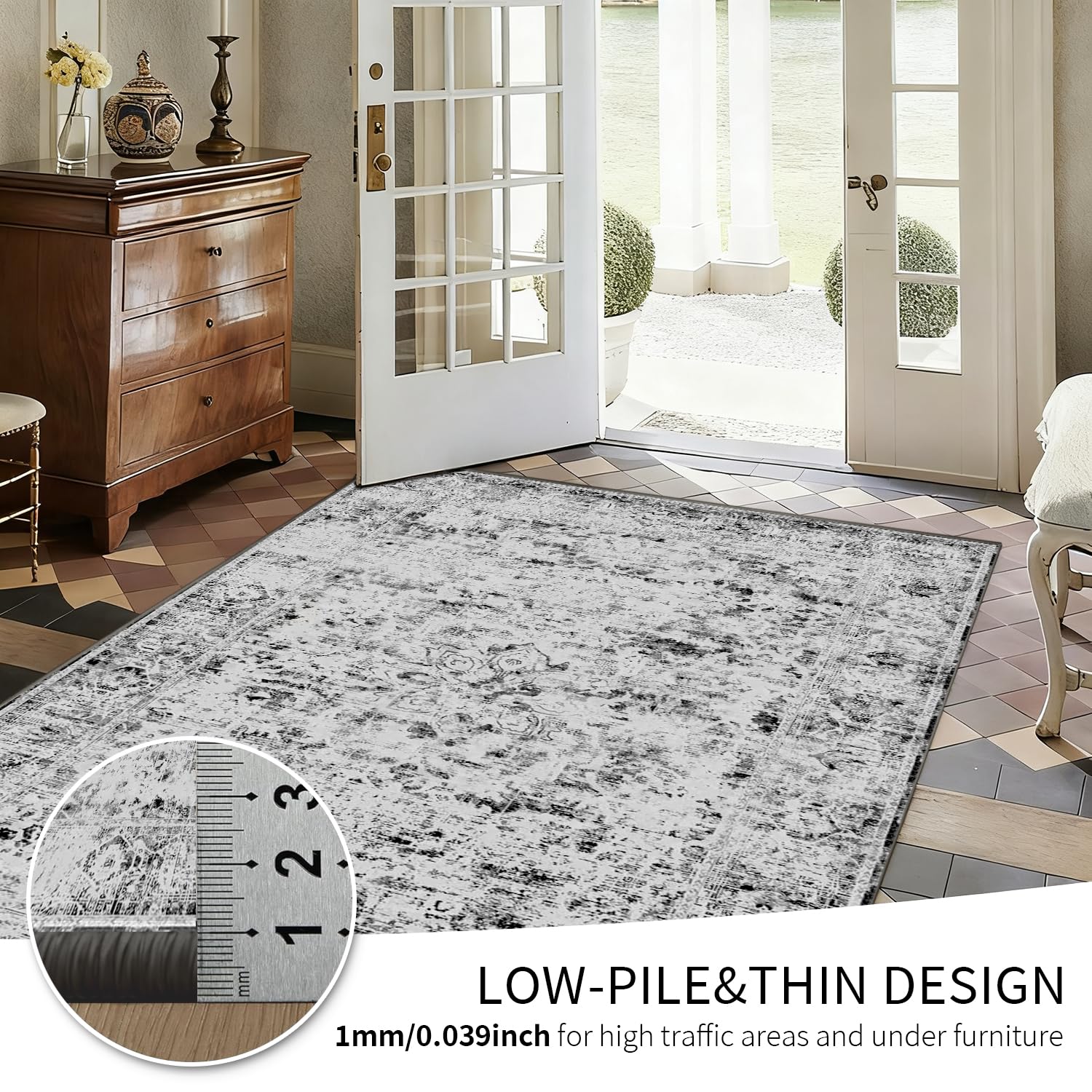 OHWPEAT green-material rug in grey proves kid and pet-friendly convenience