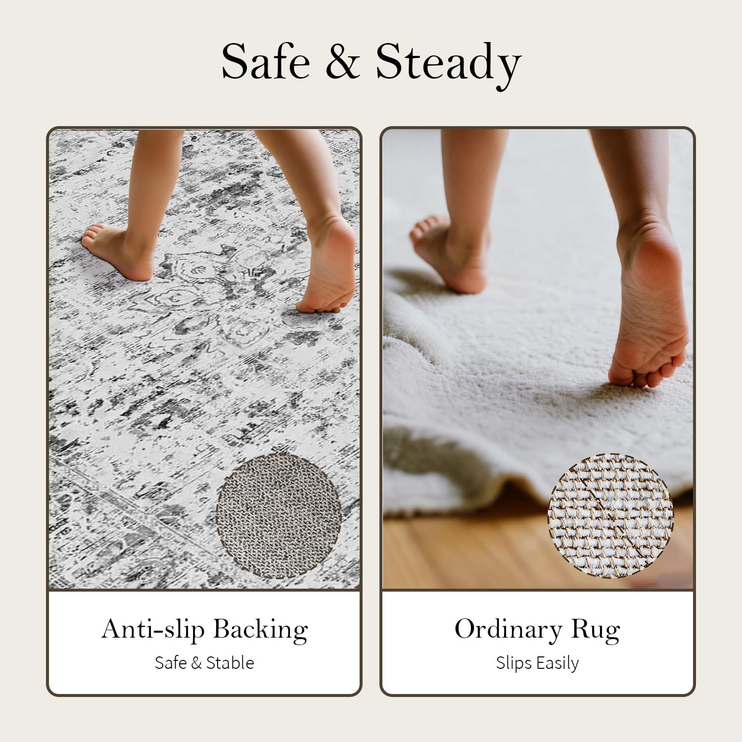 OHWPEAT non-slip grey rug backing helps secure high-traffic areas
