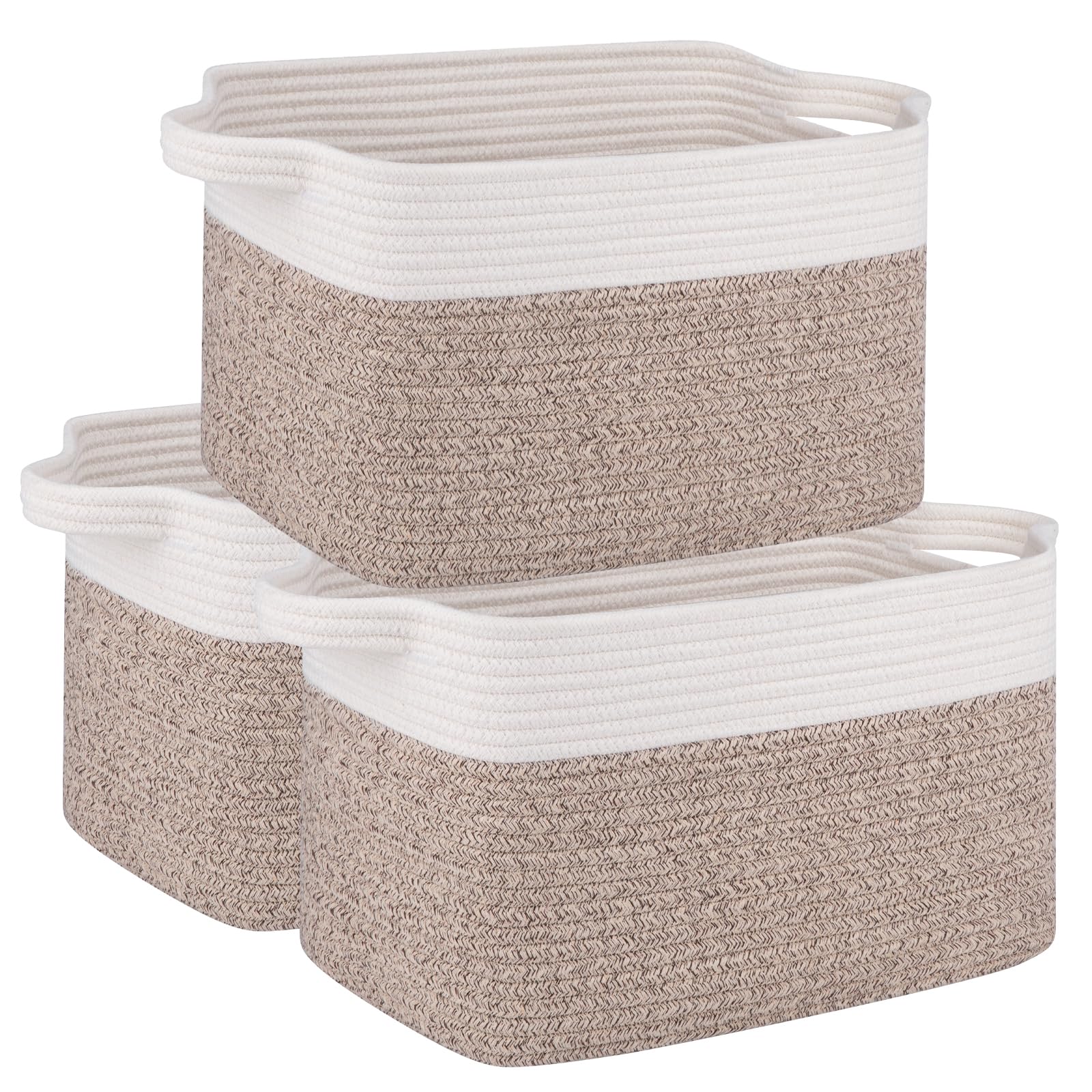 OIAHOMY 3-pack storage baskets with handles in a front view for easy transport