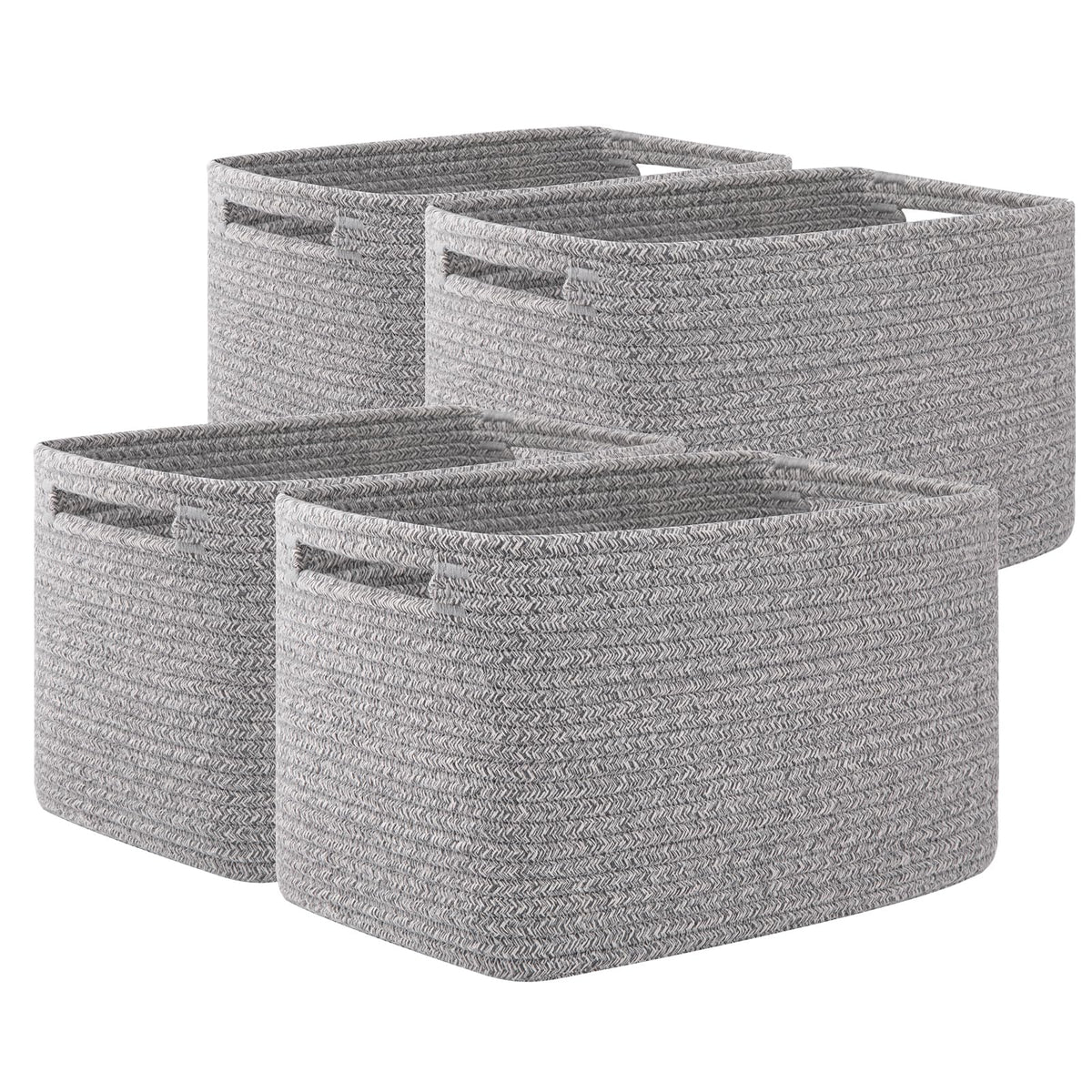 OIAHOMY 4-pack storage baskets in grey for tidy shelves and easy access.