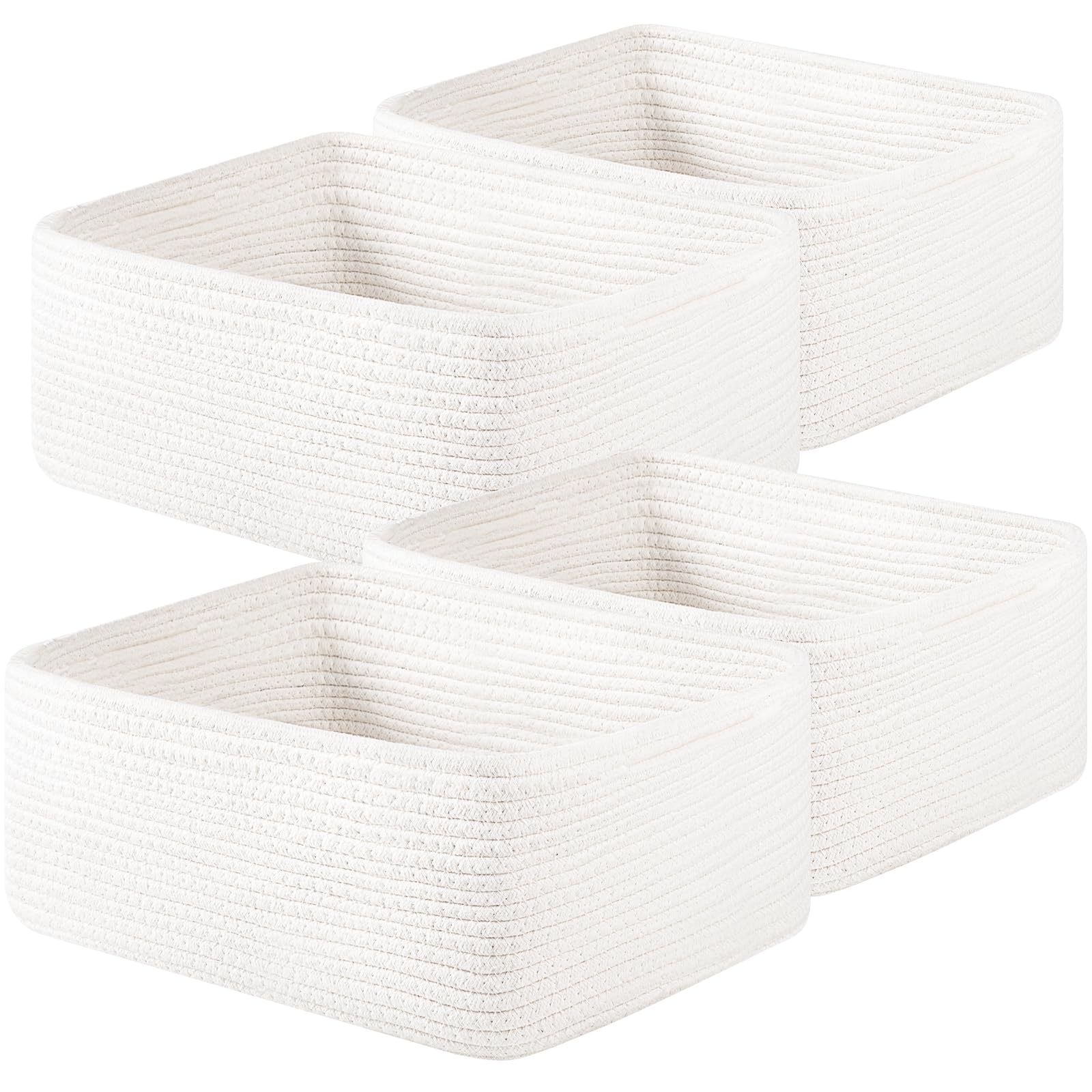 OIAHOMY four-pack white rope baskets on a shelf for organized storage.