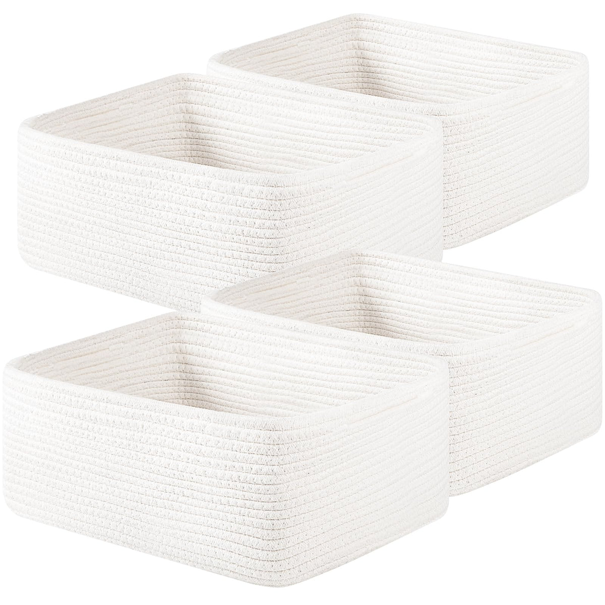 OIAHOMY four-pack white rope baskets on a shelf for organized storage.