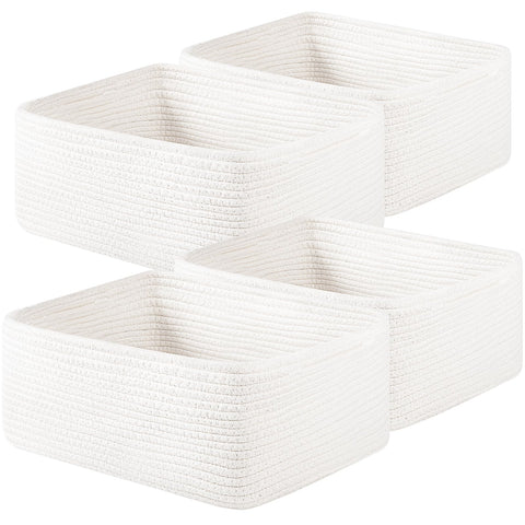 OIAHOMY four-pack white rope baskets on a shelf for organized storage.