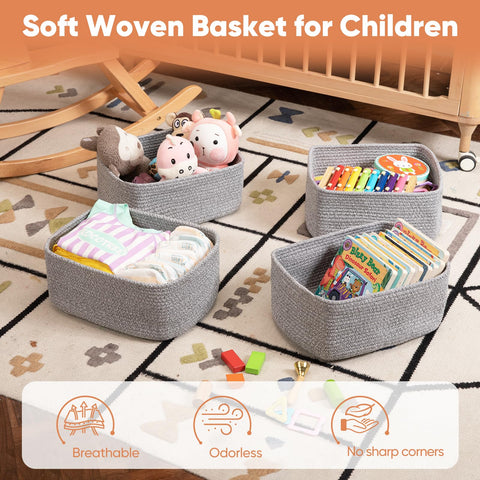 OIAHOMY baskets in living room and nursery for tidy storage and display.