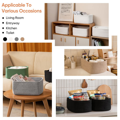 OIAHOMY brown rope baskets ideal for living room organization.