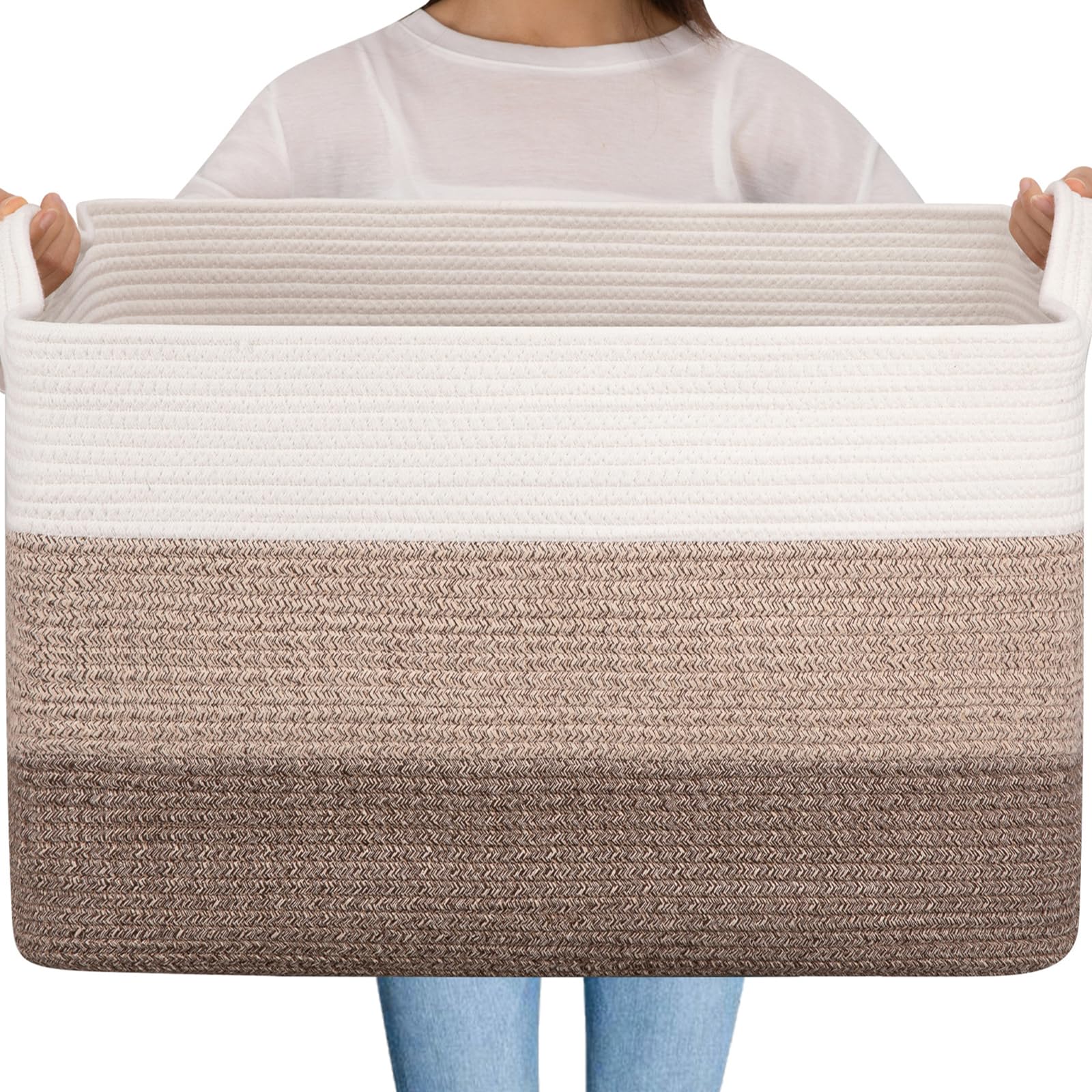 OIAHOMY 95L blanket basket front view offers spacious storage for blankets and toys.
