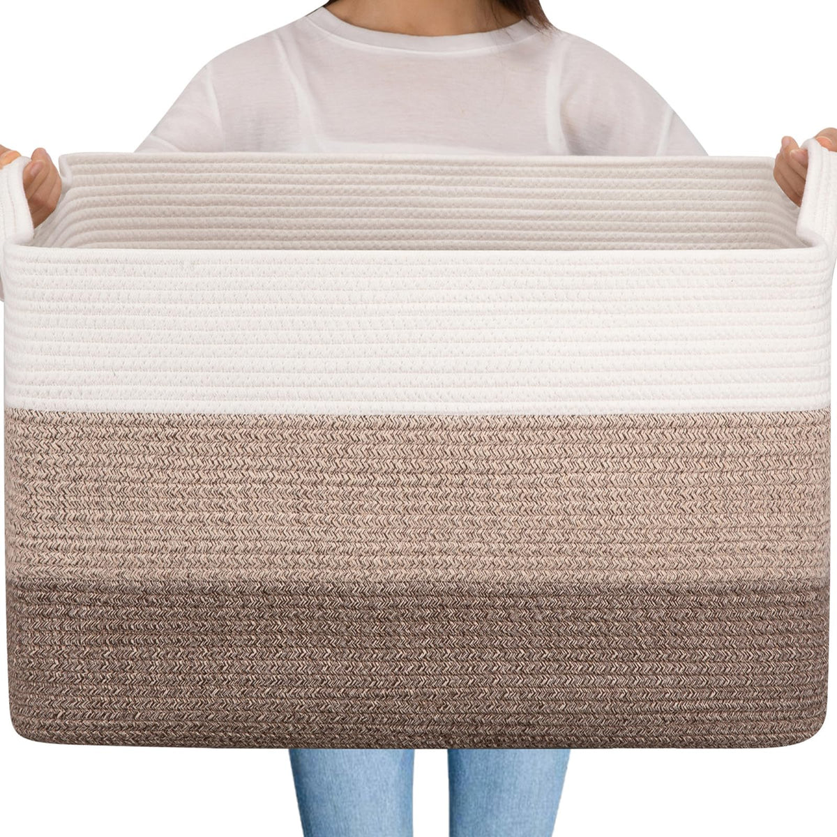 OIAHOMY 95L blanket basket front view offers spacious storage for blankets and toys.