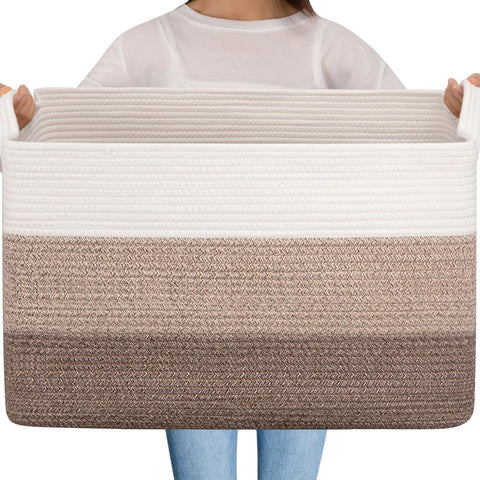 OIAHOMY 95L blanket basket front view offers spacious storage for blankets and toys.