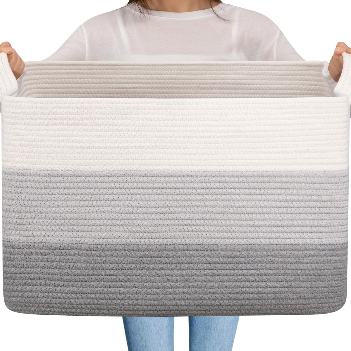 OIAHOMY blanket basket 95l in gray gradient for roomy storage.