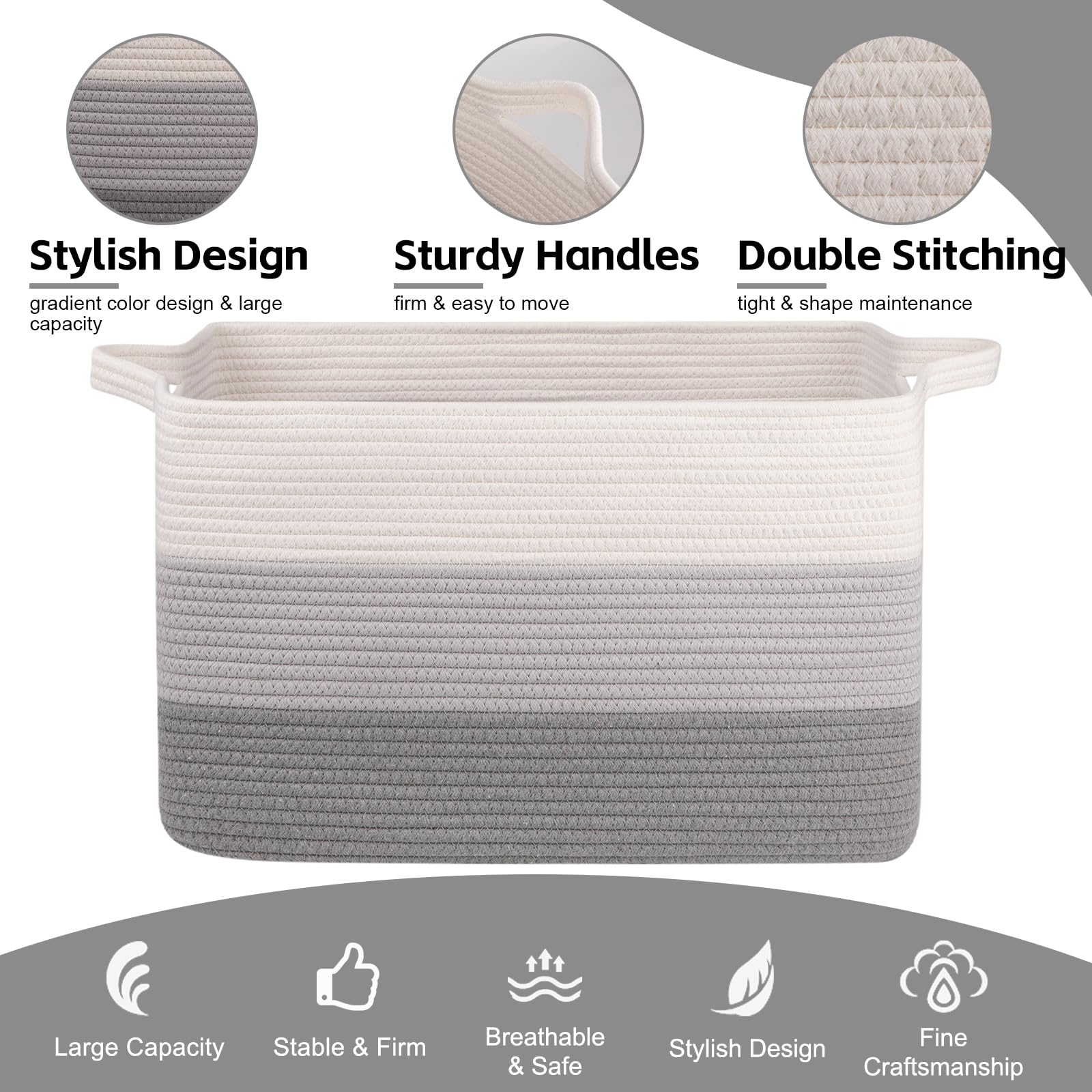 OIAHOMY blanket basket dimensions 24x17x14 inches for ample capacity.