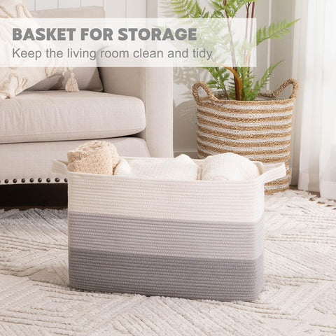 OIAHOMY blanket basket with sturdy handles for easy carrying.